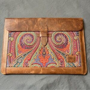 Londo Top Grain Leather MacBook Bag Laptop Sleeve 14” x 9” paisley print